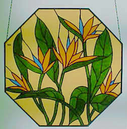 stained glass bird of paradise window