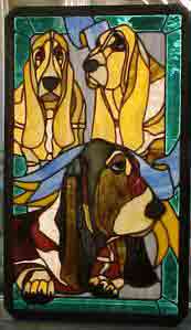 stained glass basset hound window