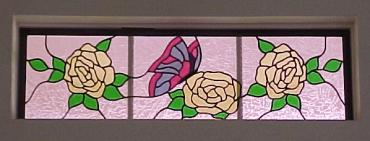 stained glass roses and butterfly window
