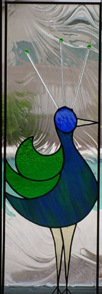 stained glass peacock window