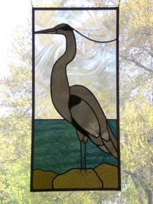 stained glass great blue heron window