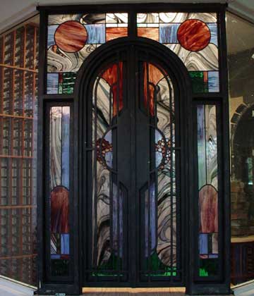 stained glass wine celler door