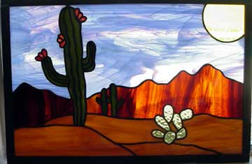 stained glass desert scene window