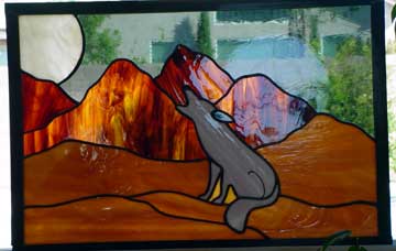 stained glass coyote window