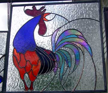 stained glass rooster window