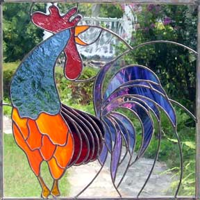 stained glass rooster window
