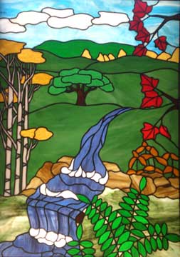 stained glass waterfall window