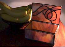 Brown Amber Stained Glass Box with hinged lid and mirrored bottom