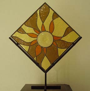Abstract Stained Glass Pane of Wroght Iron Stand
