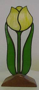 Stained Glass Tulip in wood stand