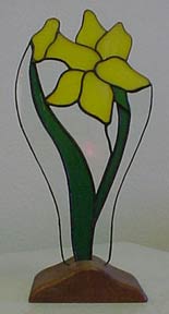 Stained Glass daffodil in wood stand