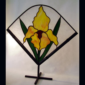 Stained Glass Iris in metal stand