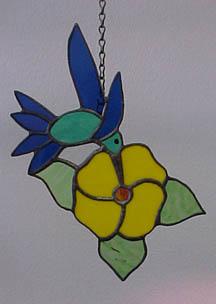 stained glass hummingbird and flower