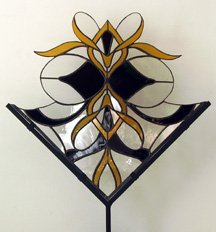 stained glass abstract on metal stand