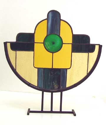 stained glass geometric design on metal stand