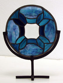 stained glass geometric blue on stand