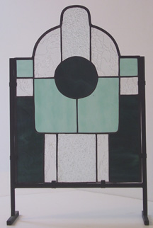 stained glass green panel in stand
