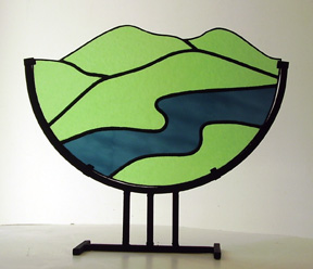 stained glass abstract river in metal stand