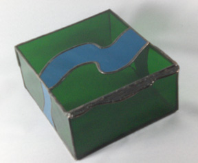 stained glass box green and blue
