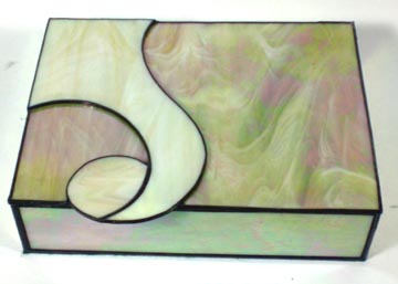 stained glass box large 11 inchec by 9 inches abstract design using iridecent glass